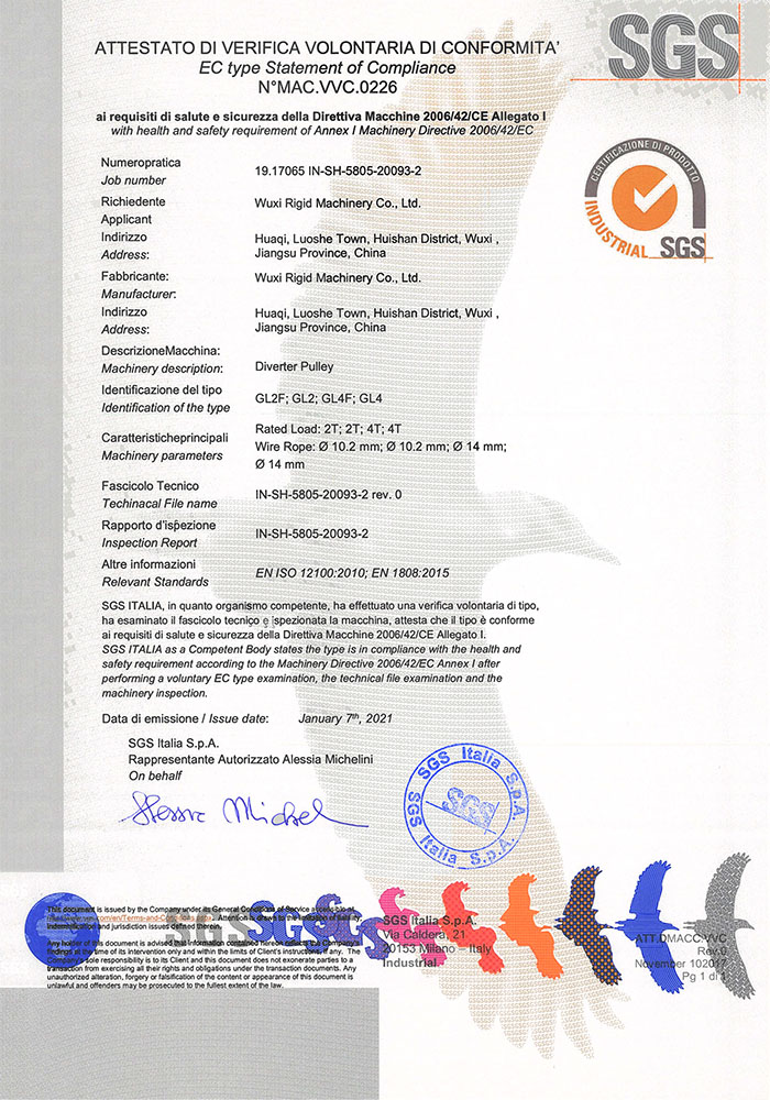 Polia reversa SGS CE certificado MAC VVC.0226_IN-SH-5805-20093-2